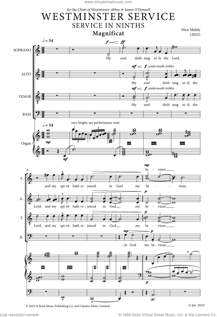 Westminster Service sheet music for choir (SATB: soprano, alto, tenor, bass) by Nico Muhly, classical score, intermediate skill level