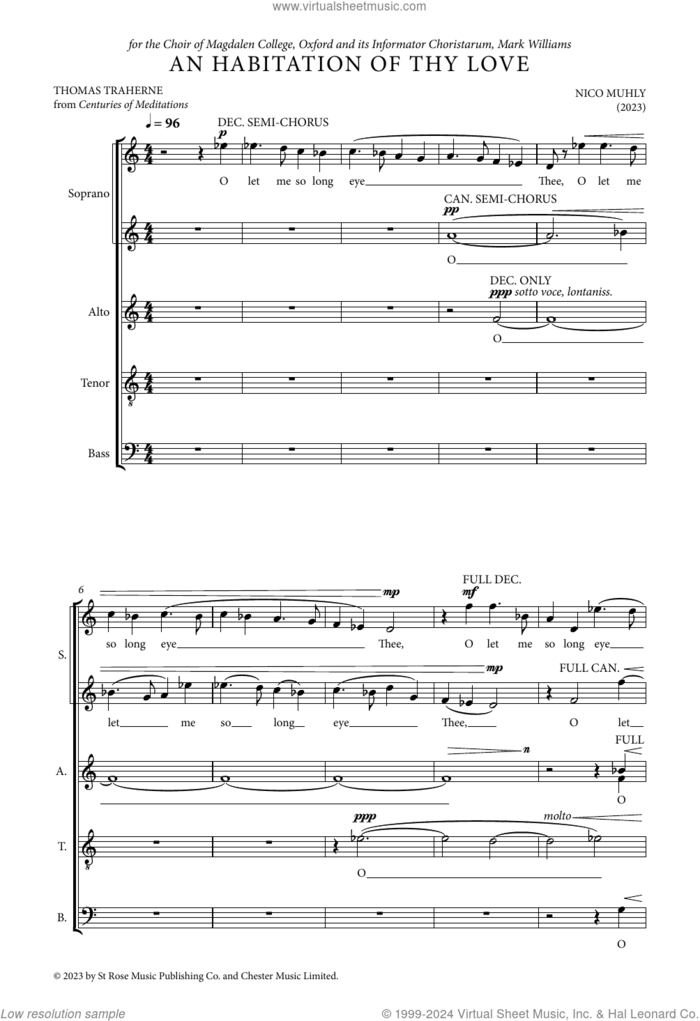 An Habitation Of Thy Love sheet music for choir (SATB: soprano, alto, tenor, bass) by Nico Muhly, classical score, intermediate skill level