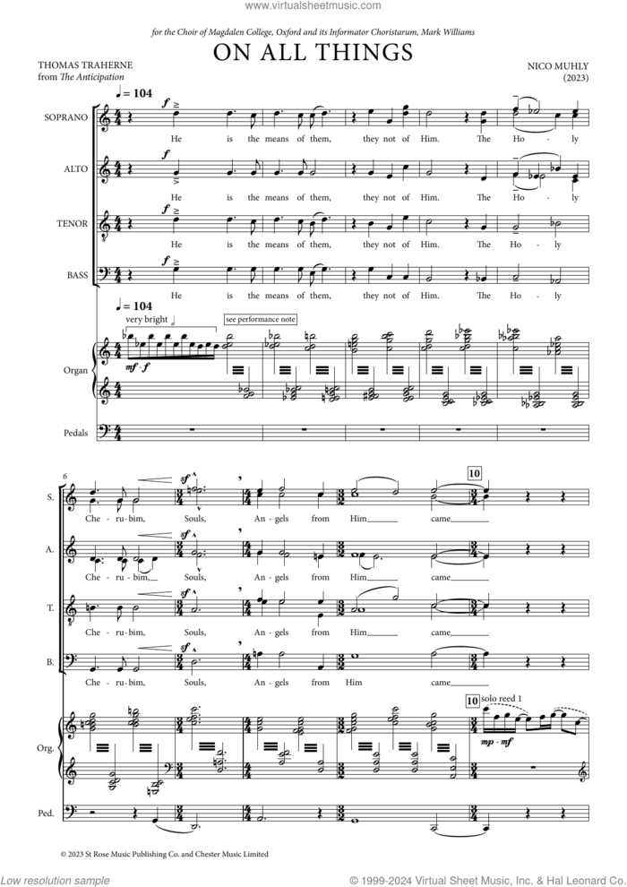 On All Things sheet music for choir (SATB: soprano, alto, tenor, bass) by Nico Muhly, classical score, intermediate skill level