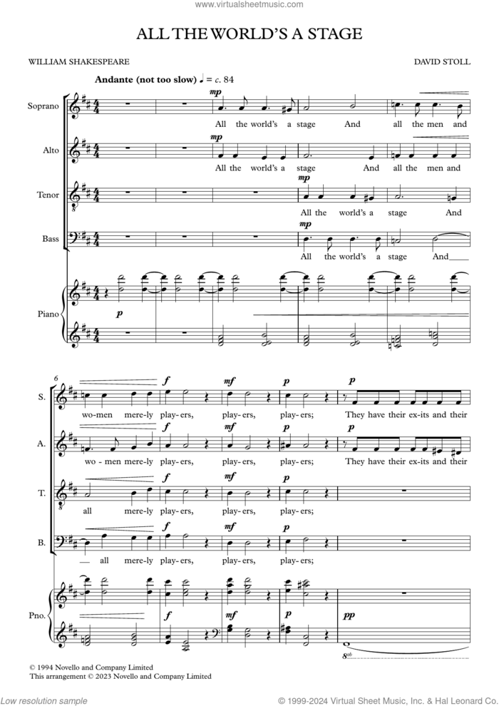 All The World's A Stage sheet music for choir (SATB: soprano, alto, tenor, bass) by David Stoll, classical score, intermediate skill level