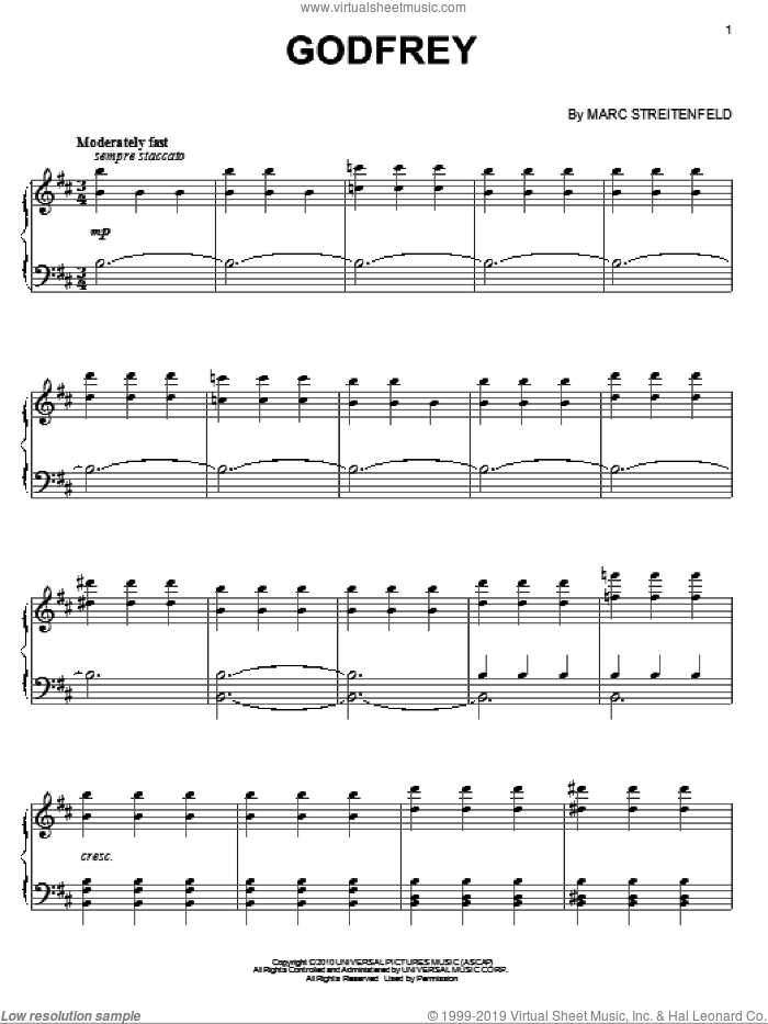 Godfrey sheet music for piano solo by Marc Streitenfeld and Robin Hood (Movie), intermediate skill level