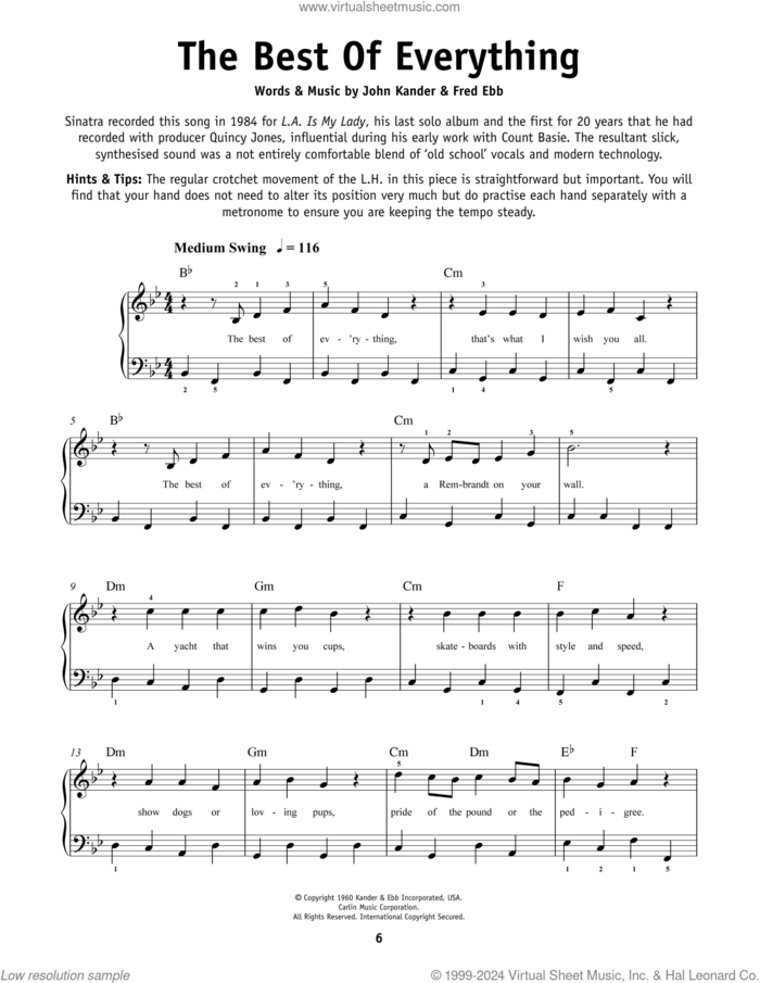 The Best Of Everything, (beginner) sheet music for piano solo by Frank Sinatra, Fred Ebb and John Kander, beginner skill level