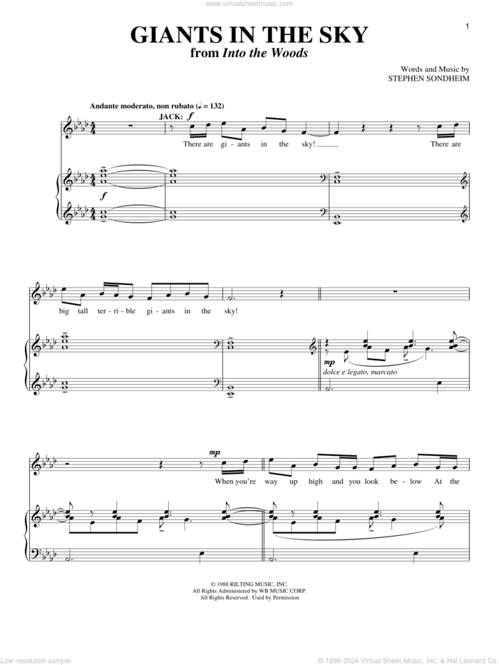 Giants In The Sky (from Into The Woods) sheet music for voice and piano by Stephen Sondheim and Into The Woods (Musical), intermediate skill level