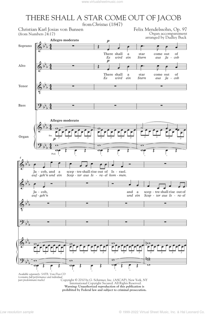 There Shall A Star Come Out Of Jacob sheet music for choir (SATB: soprano, alto, tenor, bass) by Felix Mendelssohn-Bartholdy, intermediate skill level