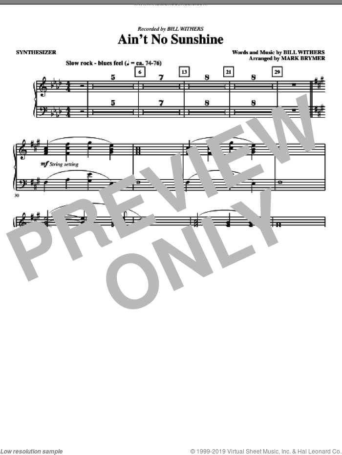 Ain't No Sunshine (complete set of parts) sheet music for orchestra/band (Rhythm) by Bill Withers and Mark Brymer, intermediate skill level