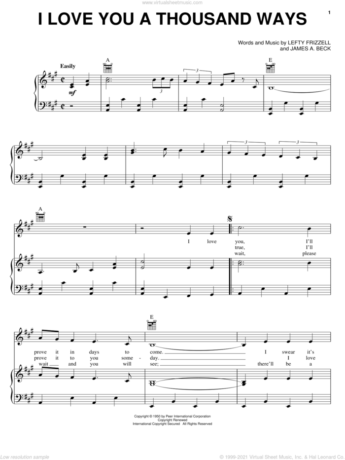 I Love You A Thousand Ways sheet music for voice, piano or guitar by Lefty Frizzell and James A. Beck, intermediate skill level