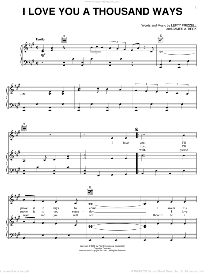 I Love You A Thousand Ways sheet music for voice, piano or guitar by Lefty Frizzell and James A. Beck, intermediate skill level