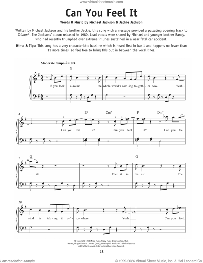 Can You Feel It sheet music for piano solo by The Jackson 5, Jackie Jackson and Michael Jackson, beginner skill level