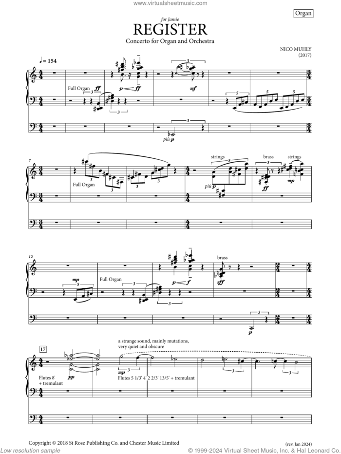 Register (Solo Part) sheet music for organ by Cheryl Frances-Hoad, classical score, intermediate skill level