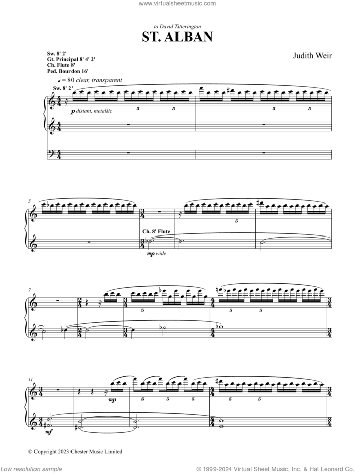 St. Alban sheet music for organ by Nico Muhly, classical score, intermediate skill level