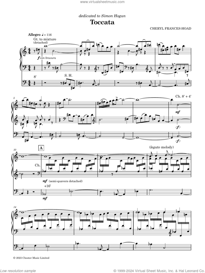 Toccata sheet music for organ by Per Norgard, classical score, intermediate skill level