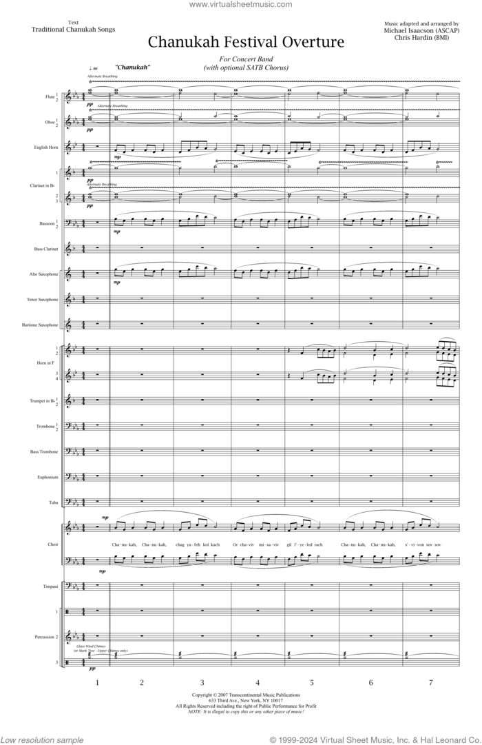 Chanukah Festival Overture sheet music for concert band (full score) by Michael Isaacson & Chris Hardin, Chris Hardin and Michael Isaacson, intermediate skill level