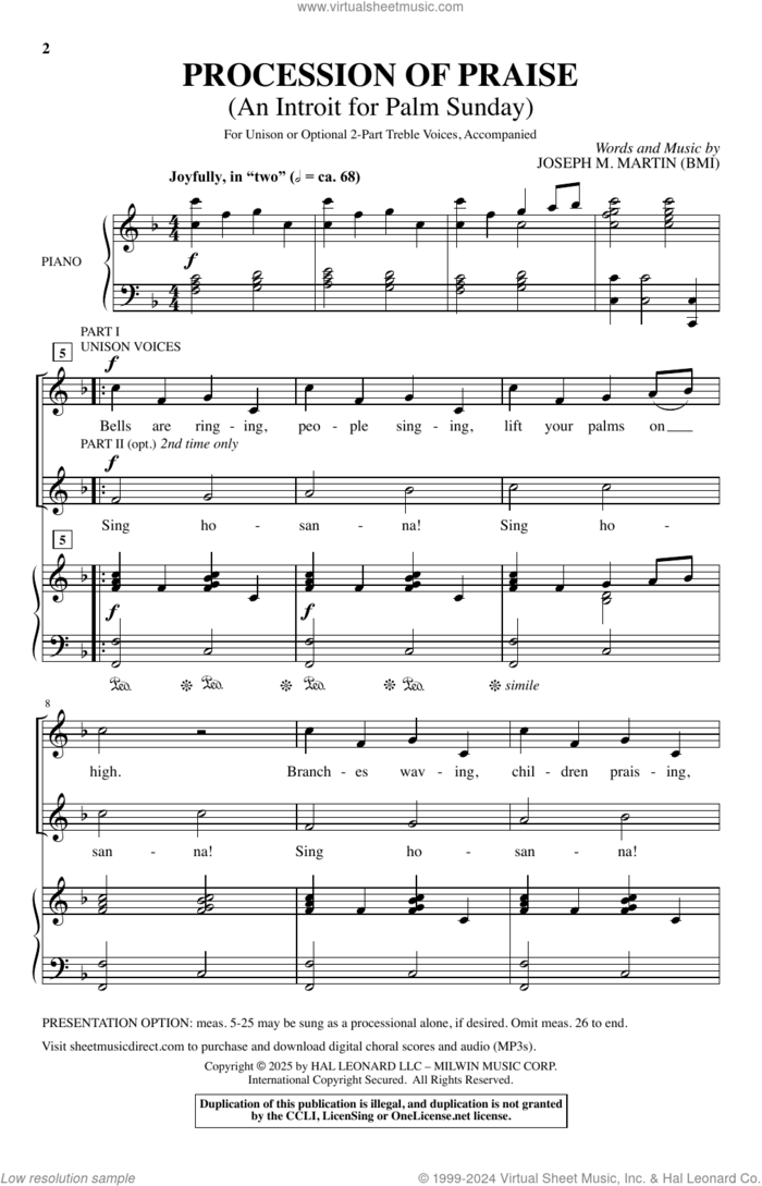 Procession Of Praise (An Introit For Palm Sunday) sheet music for choir (Unison, 2-Part Treble) by Joseph M. Martin, intermediate skill level