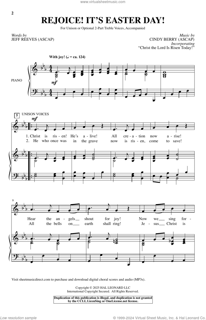 Rejoice! It's Easter Day! sheet music for choir (Unison, 2-Part Treble) by Cindy Berry and Jeff Reeves and Cindy Berry and Jeff Reeves, intermediate skill level