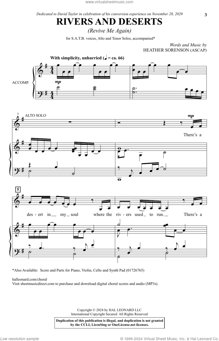 Rivers and Deserts (Revive Me Again) sheet music for choir (SATB: soprano, alto, tenor, bass) by Heather Sorenson, intermediate skill level