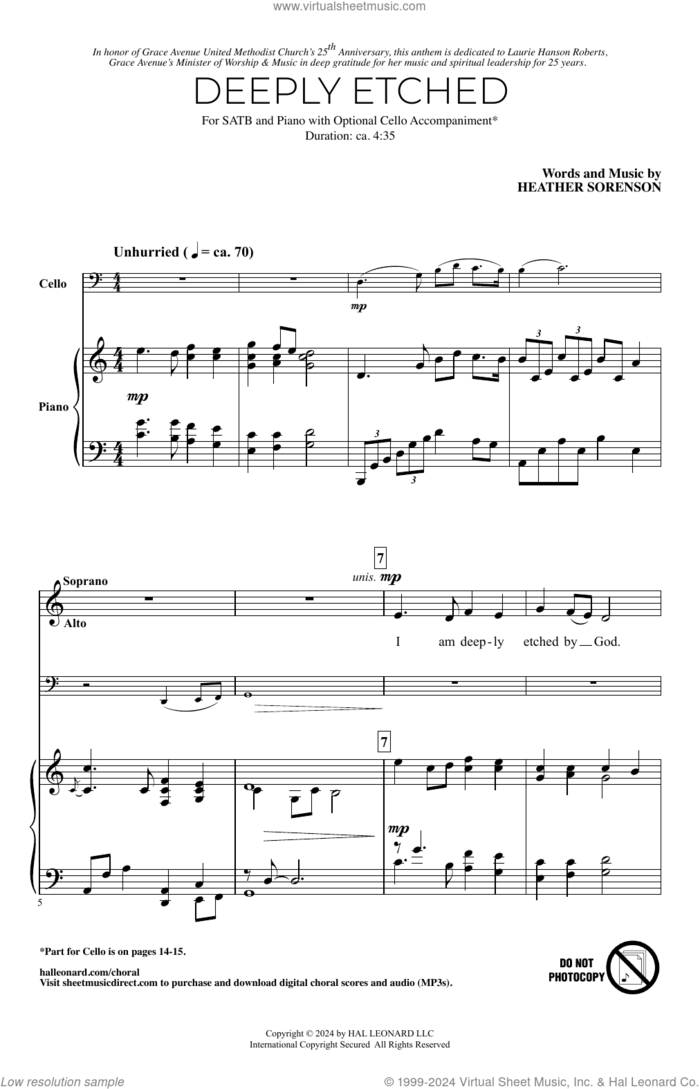 Deeply Etched sheet music for choir (SATB: soprano, alto, tenor, bass) by Heather Sorenson, intermediate skill level