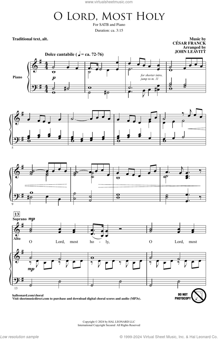 O Lord, Most Holy (arr. John Leavitt) sheet music for choir (SATB: soprano, alto, tenor, bass) by Cesar Franck, John Leavitt and Traditional Text, intermediate skill level