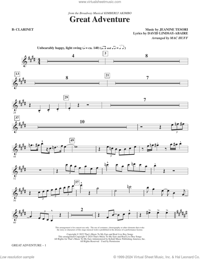 Great Adventure (from Kimberly Akimbo) (arr. Mac Huff) (complete set of parts) sheet music for orchestra/band (Instrumental Accompaniment) by Mac Huff, David Lindsay-Abaire, David Lindsay-Abaire and Jeanine Tesori and Jeanine Tesori, intermediate skill level