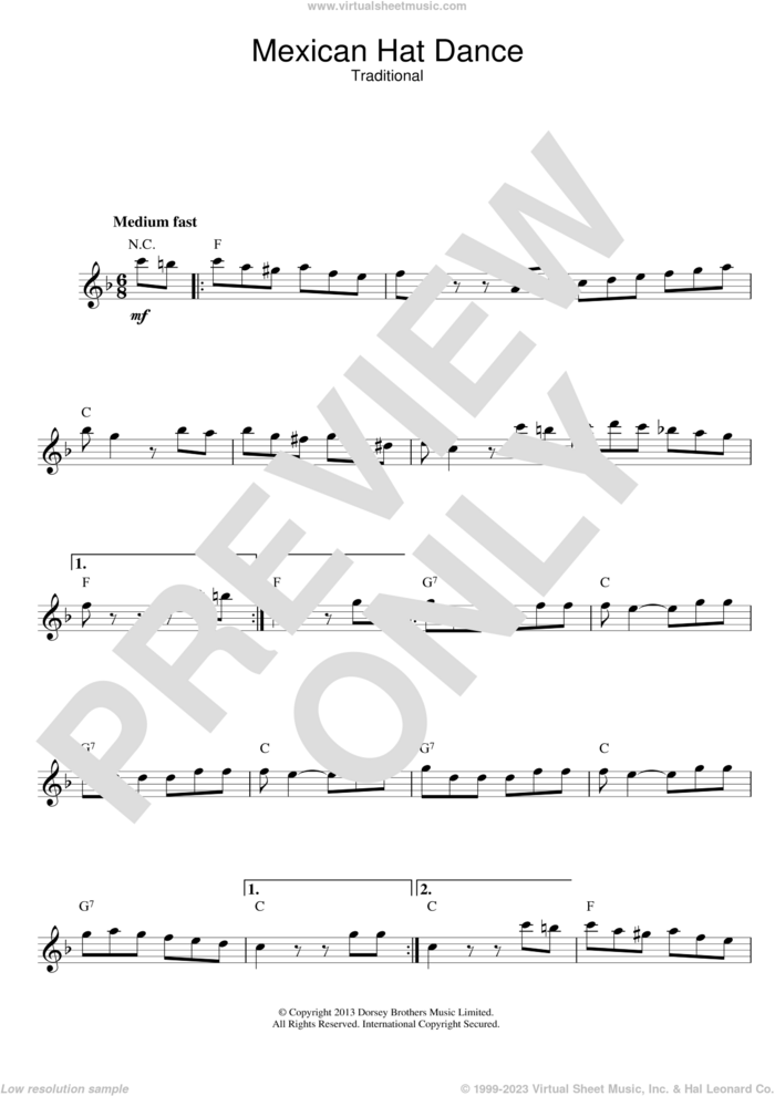 Mexican Hat Dance sheet music for voice and other instruments (fake book), intermediate skill level