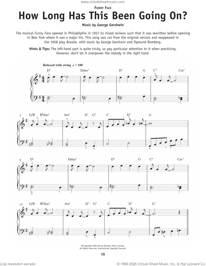 How Long Has This Been Going On? (from Funny Face) sheet music for piano solo by George Gershwin and Ira Gershwin, beginner skill level