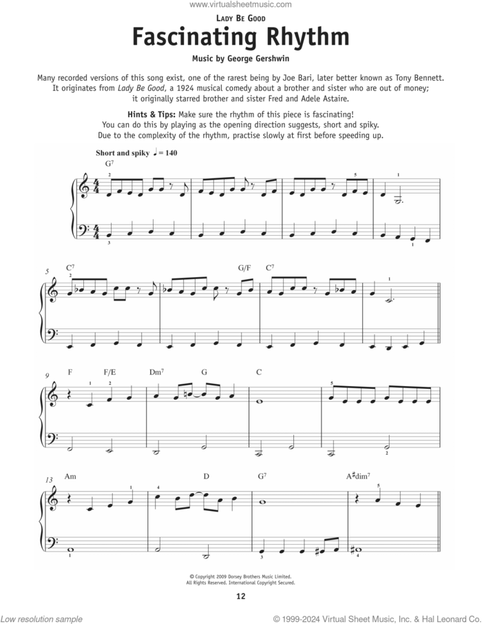 Fascinating Rhythm (from Lady Be Good) sheet music for piano solo by Ira Gershwin, George Gershwin and Mark Taylor (arr.), beginner skill level