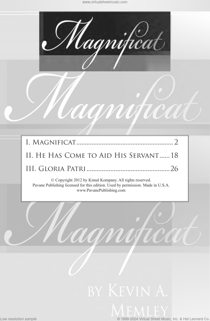 Magnificat sheet music for choir (SATB: soprano, alto, tenor, bass) by Kevin Memley, classical score, intermediate skill level