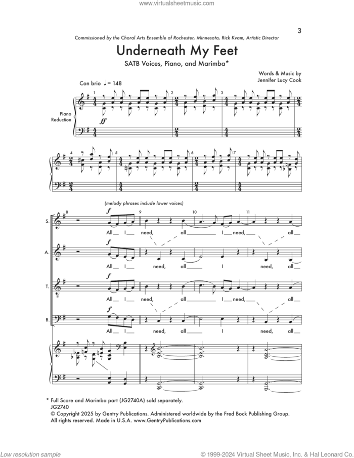 Underneath My Feet sheet music for choir (SATB: soprano, alto, tenor, bass) by Jennifer Cook, intermediate skill level