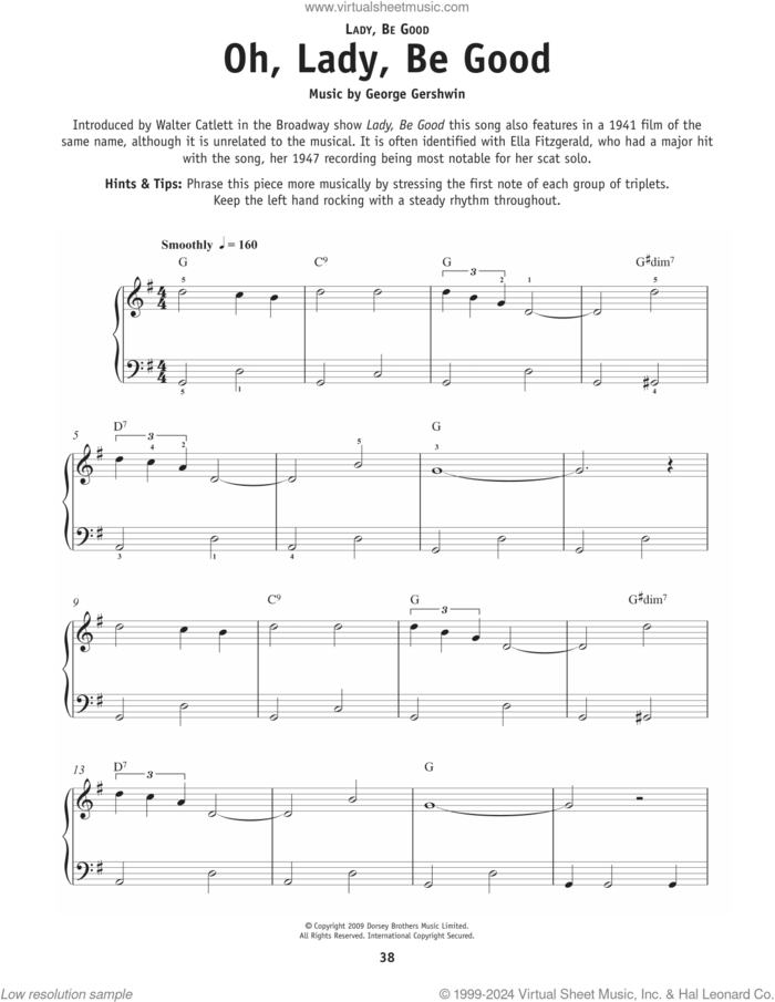 Oh, Lady Be Good! sheet music for piano solo by George Gershwin and Ira Gershwin, beginner skill level