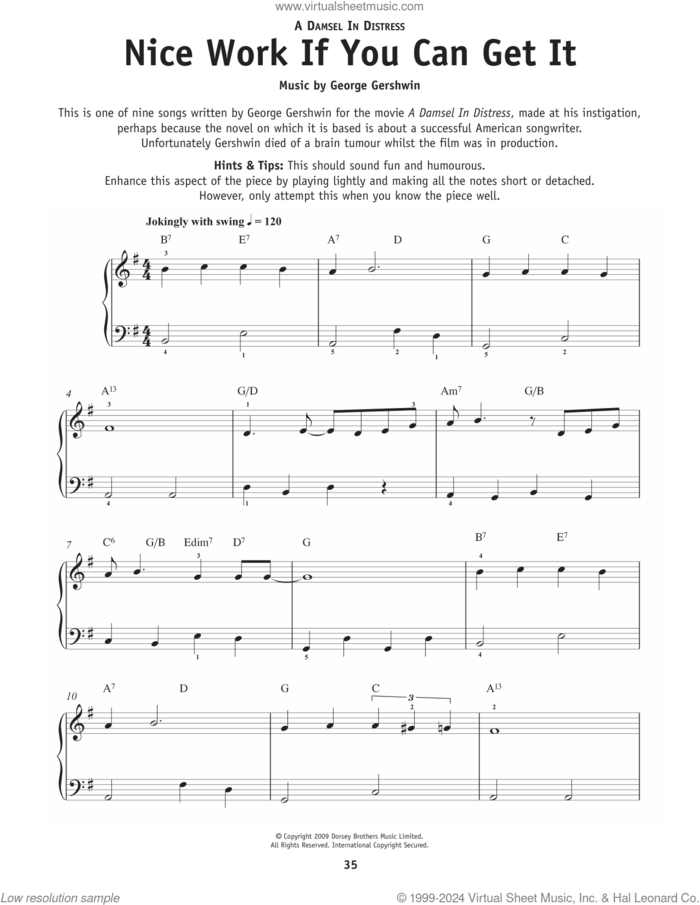 Nice Work If You Can Get It sheet music for piano solo by George Gershwin, Frank Sinatra and Ira Gershwin, beginner skill level