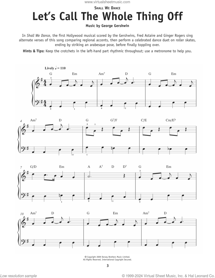 Let's Call The Whole Thing Off sheet music for piano solo by George Gershwin and Ira Gershwin, beginner skill level