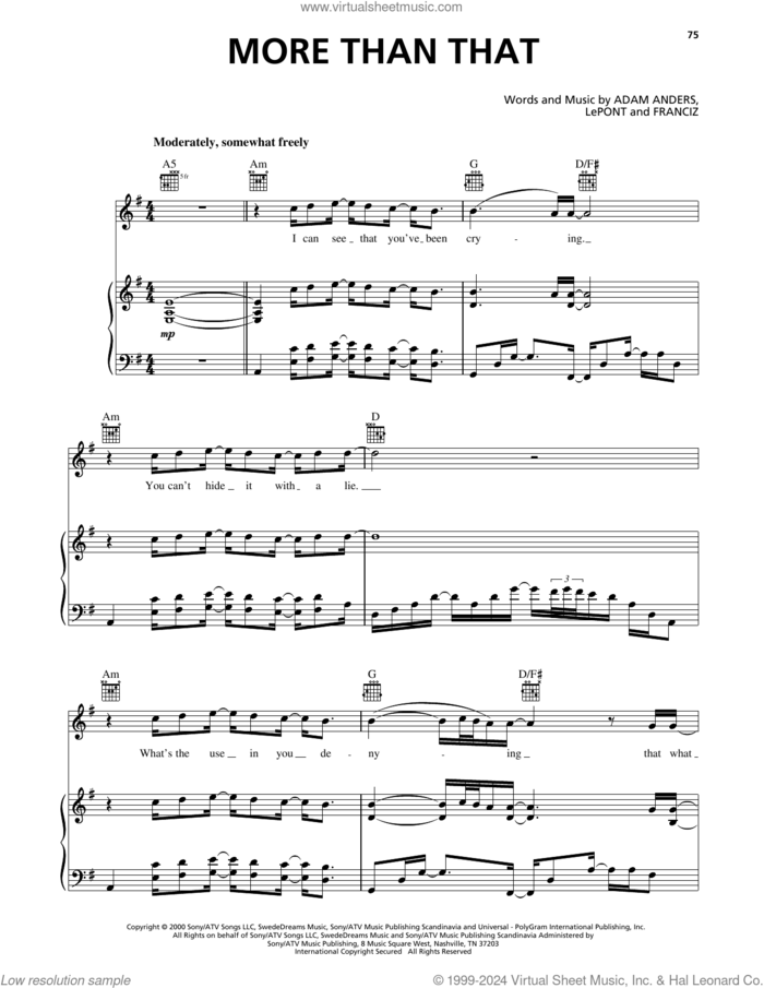 More Than That sheet music for voice, piano or guitar by Backstreet Boys, Adam Anders, Franciz and LePont, intermediate skill level