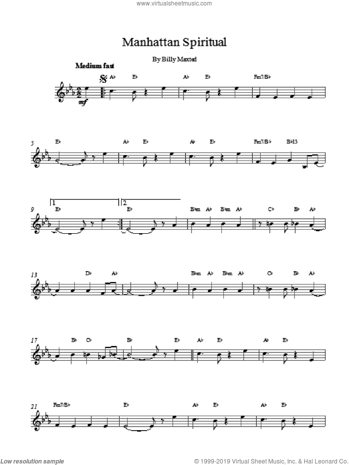 Manhattan Spiritual sheet music for voice and other instruments (fake book) by Billy Maxted, intermediate skill level