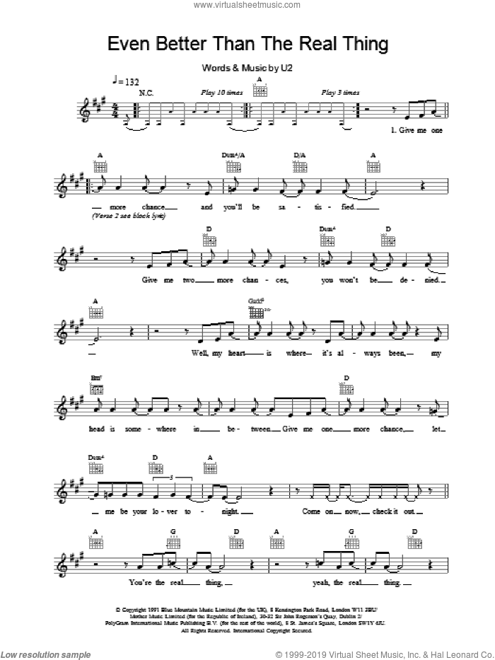Even Better Than The Real Thing sheet music for voice and other instruments (fake book) by U2, intermediate skill level