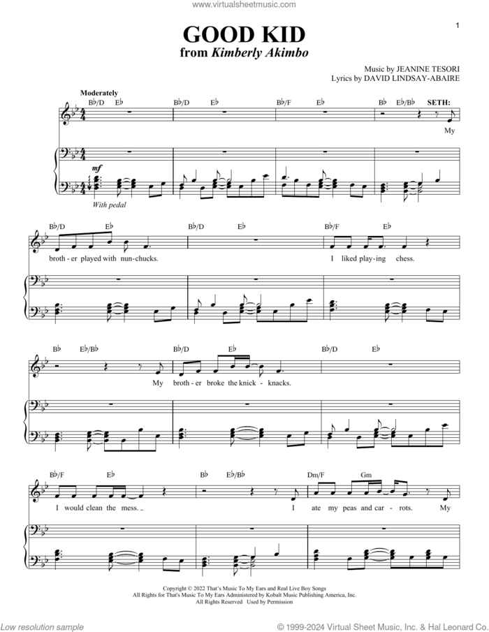 Good Kid (from Kimberly Akimbo) sheet music for voice and piano by David Lindsay-Abaire and Jeanine Tesori, David Lindsay-Abaire and Jeanine Tesori, intermediate skill level