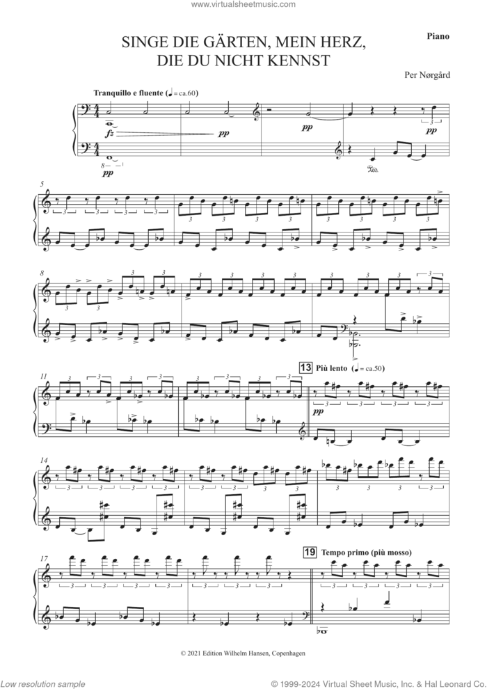 Singe die Garten, mein Herz, die du nicht kennst (12 Singers) sheet music for orchestra/band (piano) by Per Norgard, classical score, intermediate skill level