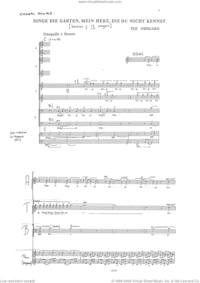 Singe die Garten, mein Herz, die du nicht kennst (12 Singers) sheet music for choir by Per Norgard, classical score, intermediate skill level