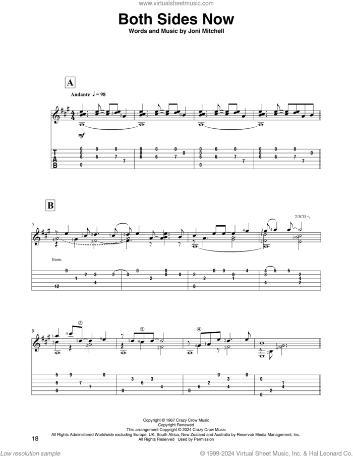 Both Sides Now (arr. David Jaggs) sheet music for guitar solo by Joni Mitchell and David Jaggs, intermediate skill level