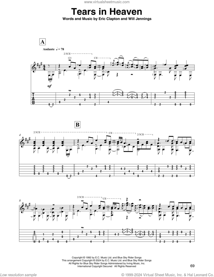 Tears In Heaven (from Rush) (arr. David Jaggs) sheet music for guitar solo by Eric Clapton, David Jaggs and Will Jennings, intermediate skill level