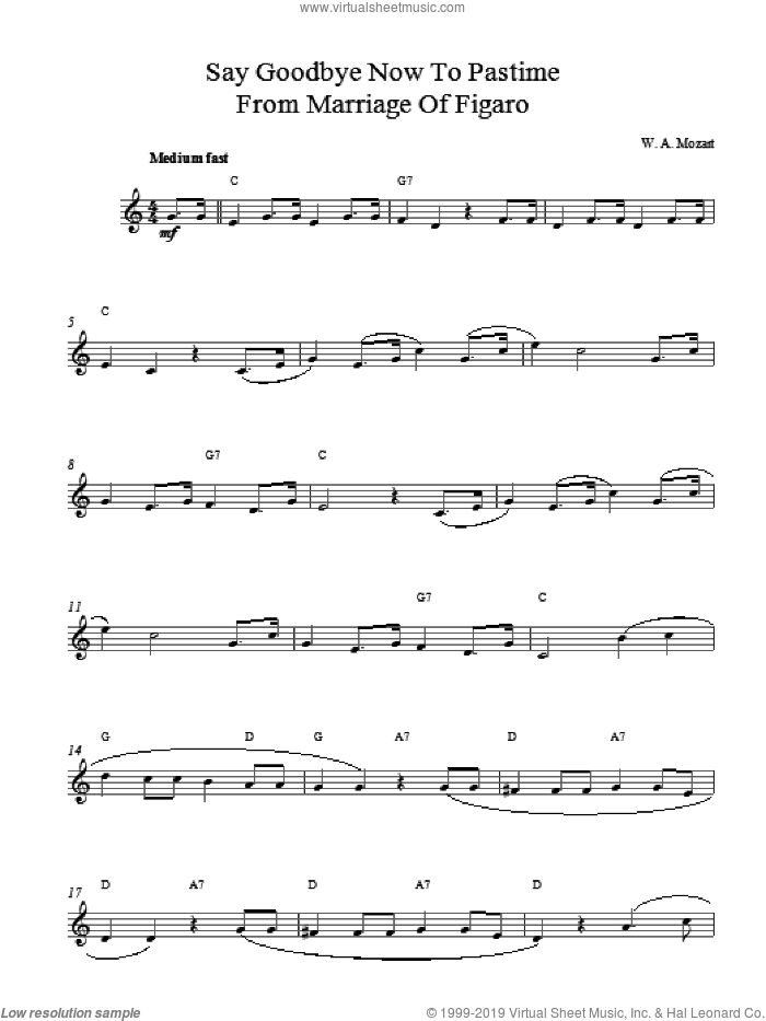 Say Goodbye Now To Pastime sheet music for voice and other instruments (fake book) by Wolfgang Amadeus Mozart, classical score, intermediate skill level