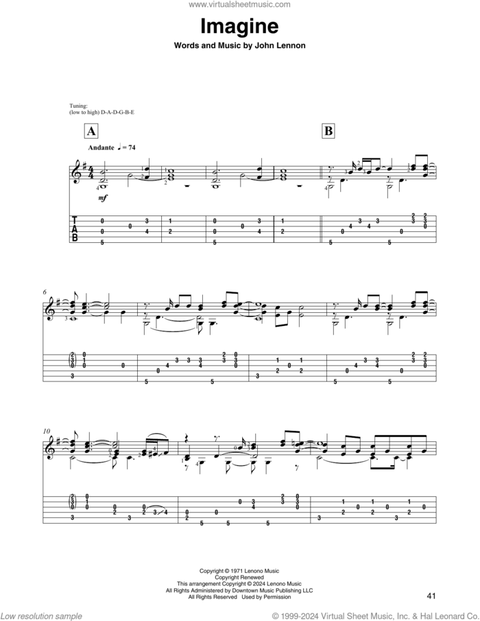 Imagine (arr. David Jaggs) sheet music for guitar solo by John Lennon and the Plastic Ono Band, David Jaggs and John Lennon, intermediate skill level