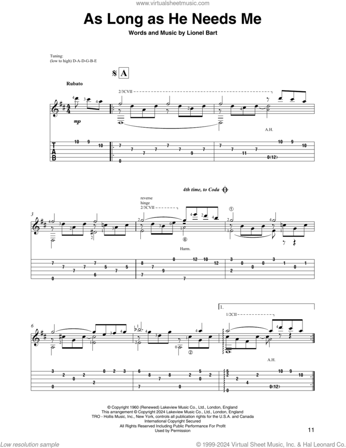 As Long As He Needs Me (from Oliver!) (arr. David Jaggs) sheet music for guitar solo by Lionel Bart and David Jaggs, intermediate skill level