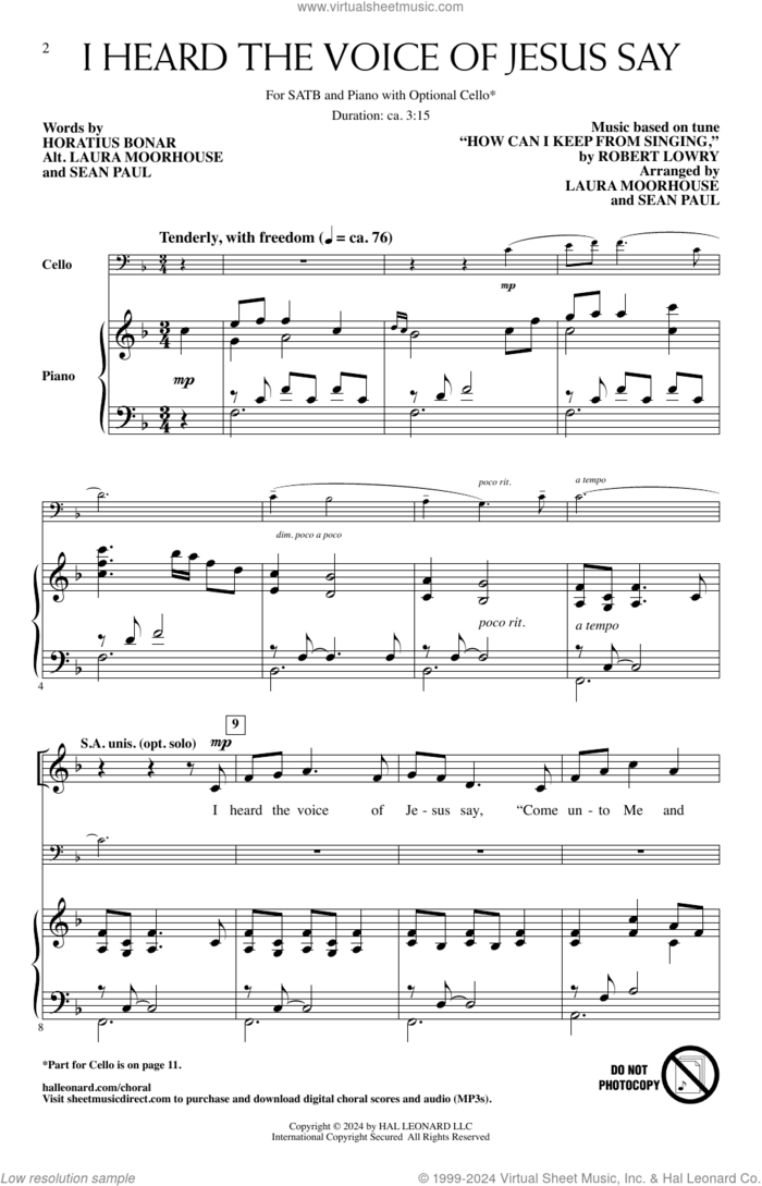 I Heard the Voice of Jesus Say sheet music for choir (SATB: soprano, alto, tenor, bass) by Robert Lowry, Laura Moorhouse, Sean Paul, Sean Paul and Laura Moorhouse, Horatius Bonar and Kingsfold, intermediate skill level