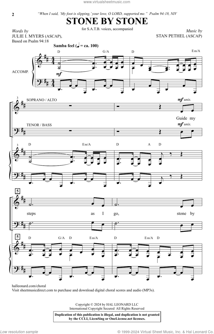 Stone By Stone sheet music for choir (SATB: soprano, alto, tenor, bass) by Stan Pethel, Julie I. Myers and Psalm 94:18, intermediate skill level