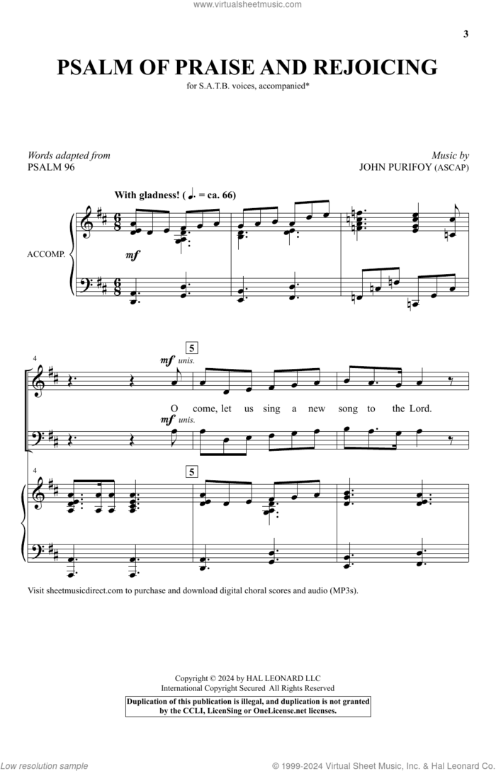 Psalm of Praise and Rejoicing sheet music for choir (SATB: soprano, alto, tenor, bass) by John Purifoy and Psalm 96, intermediate skill level