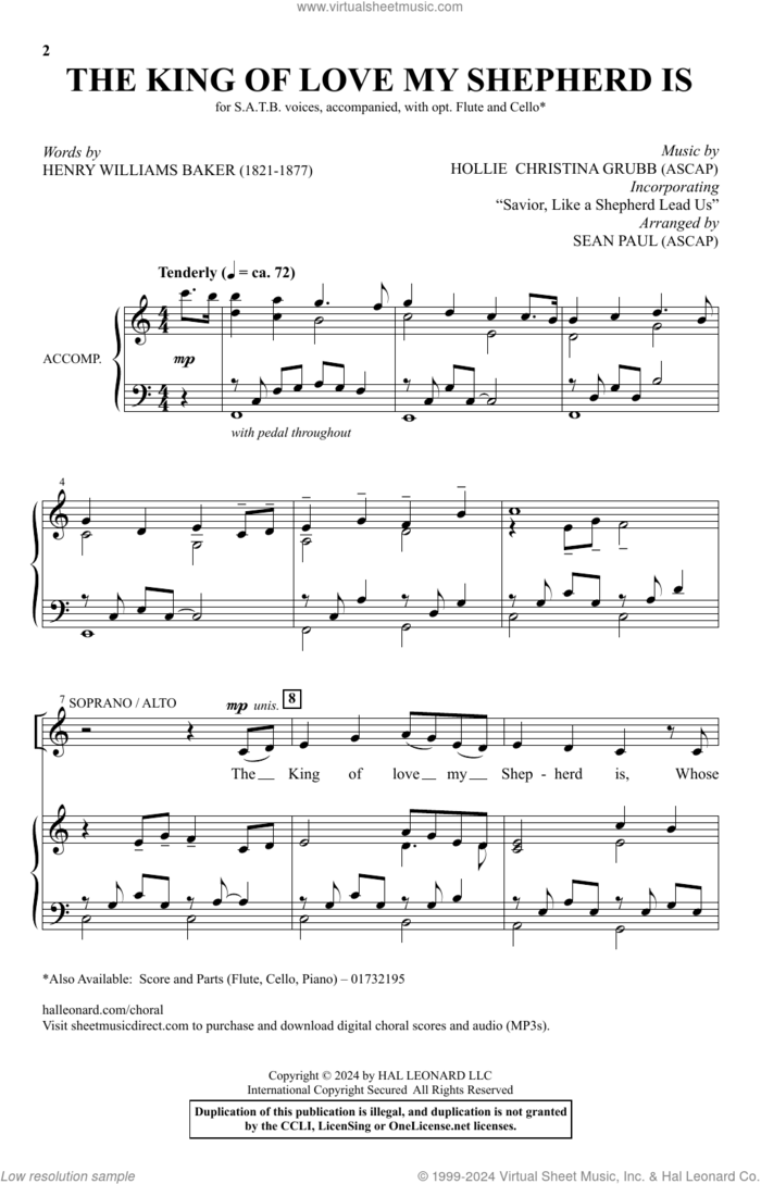 The King of Love My Shepherd Is (arr. Sean Paul) sheet music for choir (SATB: soprano, alto, tenor, bass) by Hollie Christina Grubb, Sean Paul and Henry Williams Baker, intermediate skill level