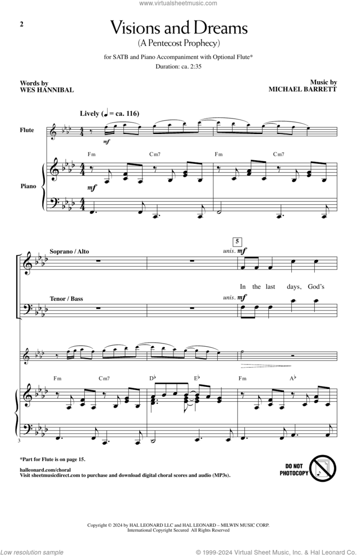 Visions And Dreams (A Pentecost Prophecy) sheet music for choir (SATB: soprano, alto, tenor, bass) by Michael Barrett and Wes Hannibal, intermediate skill level