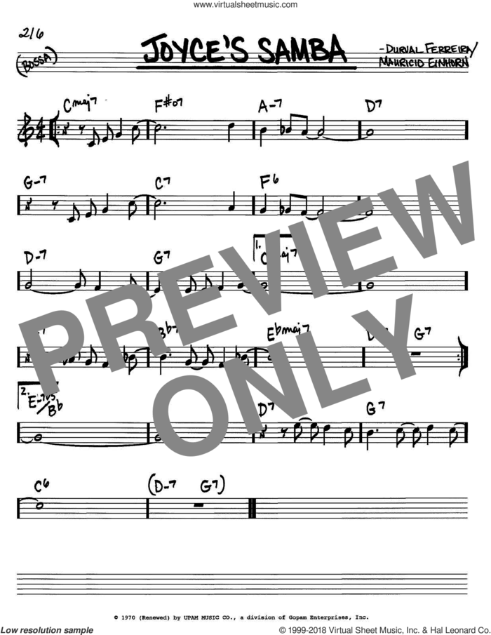 Joyce's Samba sheet music for voice and other instruments (in C) by Cannonball Adderley, Durval Ferreira and Mauricio Einhorn, intermediate skill level