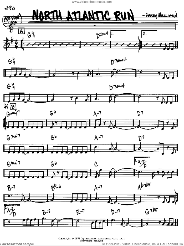 North Atlantic Run sheet music for voice and other instruments (in C) by Gerry Mulligan, intermediate skill level