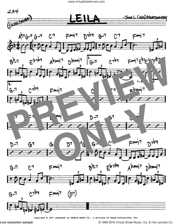 Leila sheet music for voice and other instruments (in C) by Wes Montgomery, intermediate skill level