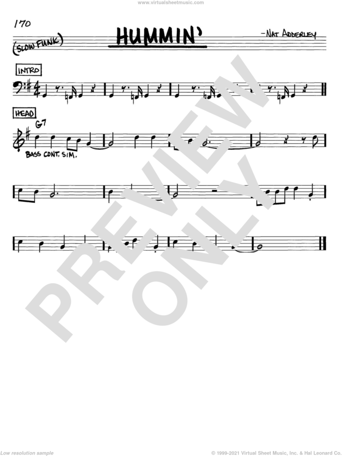 Hummin' sheet music for voice and other instruments (in C) by Cannonball Adderley and Nat Adderley, intermediate skill level